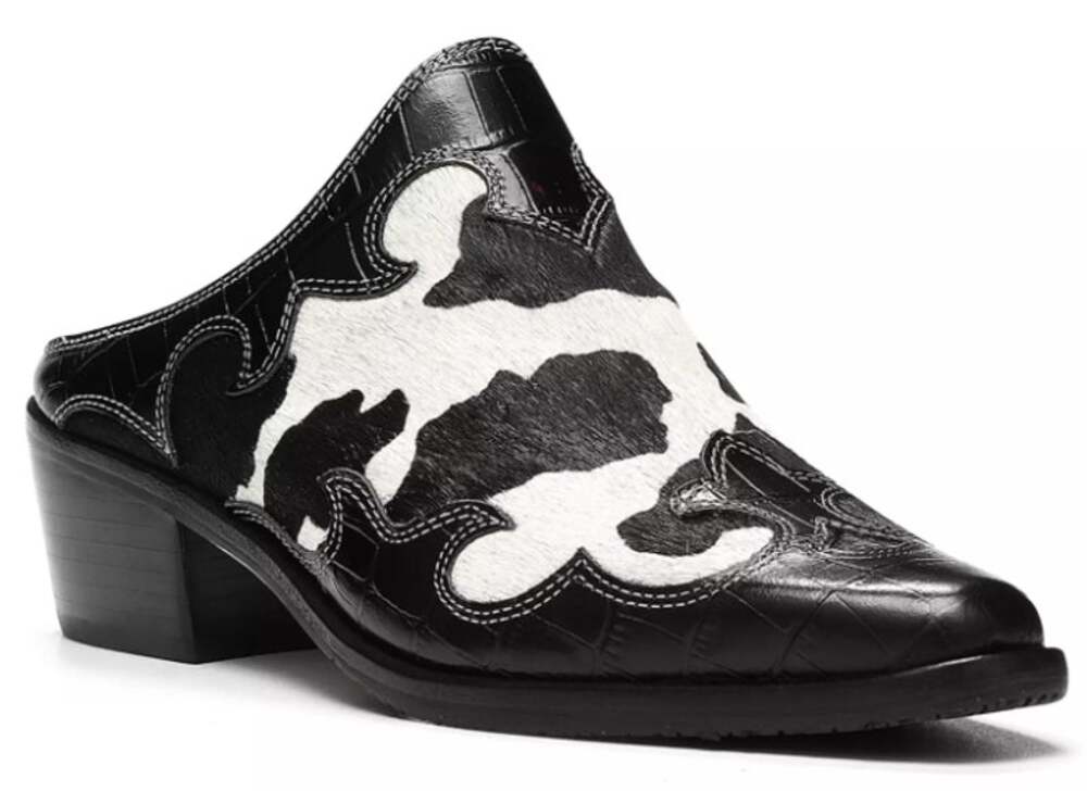 Donald Pliner Mindy Mules Pointed Toe Black White Cow Print Size 8 Western